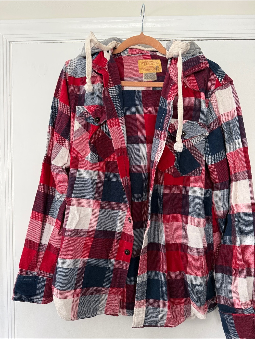 Jachs Red Navy Plaid Hooded Shirt Jacket
